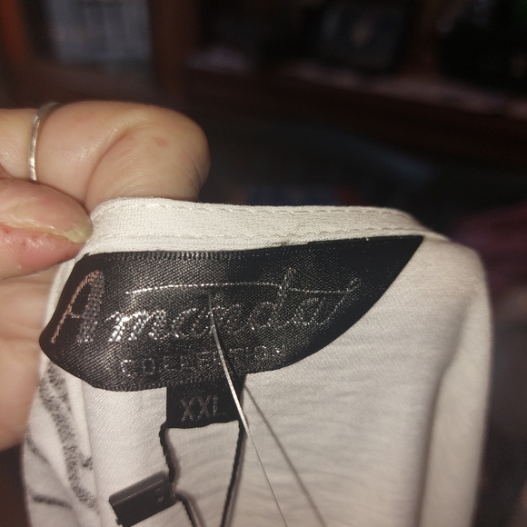 Amanda Collection, Flowy White Dress, with Black Swirl Designs. - Picture 5 of 5